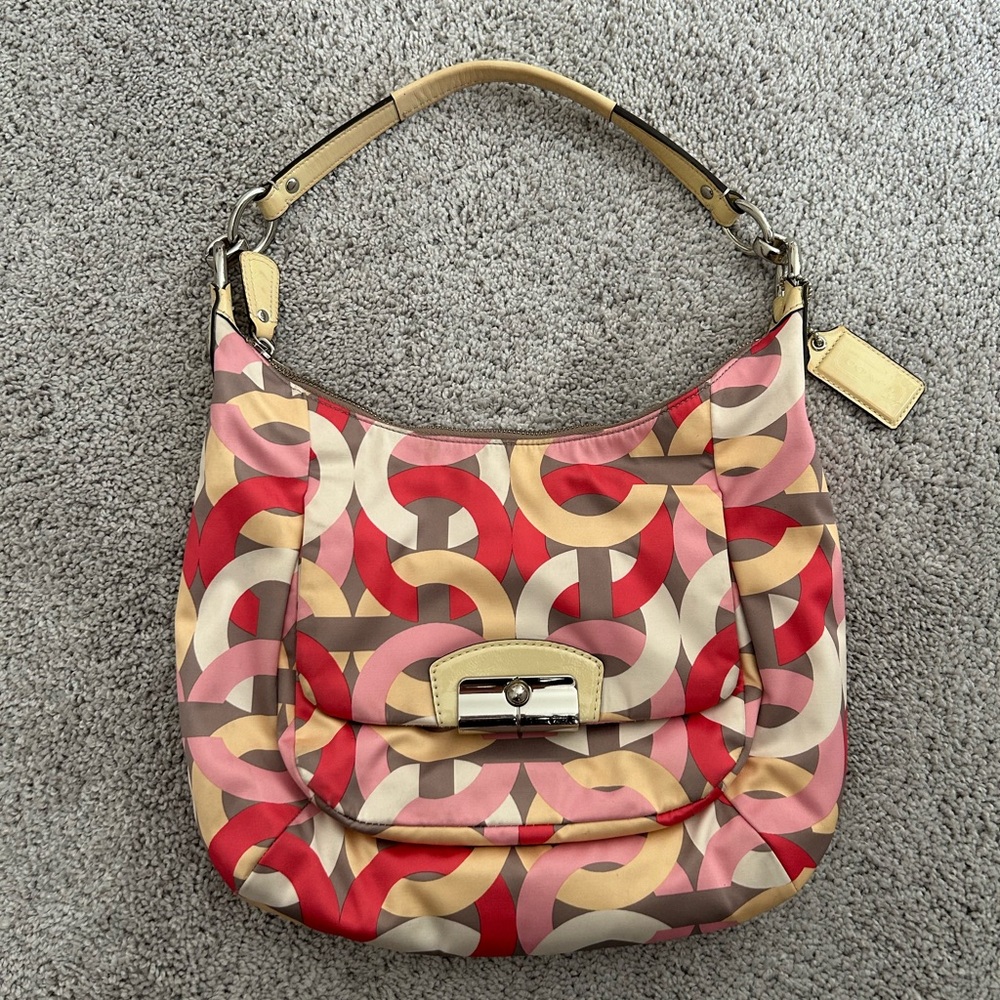 Coach Pink and Yellow Patterned Shoulder Bag